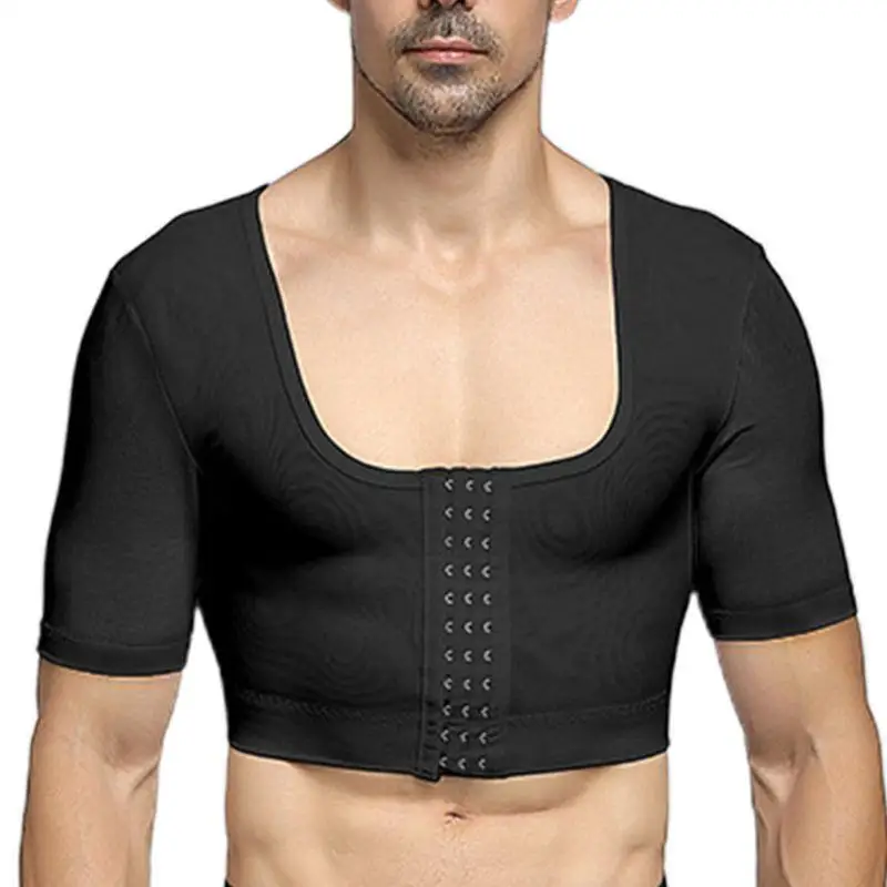 LXAD Mens Mesh Shapewear Gynecomastia Compression Shirts Chest Binder Crop Top Short Sleeve Adjustable Body Shaper for Cross