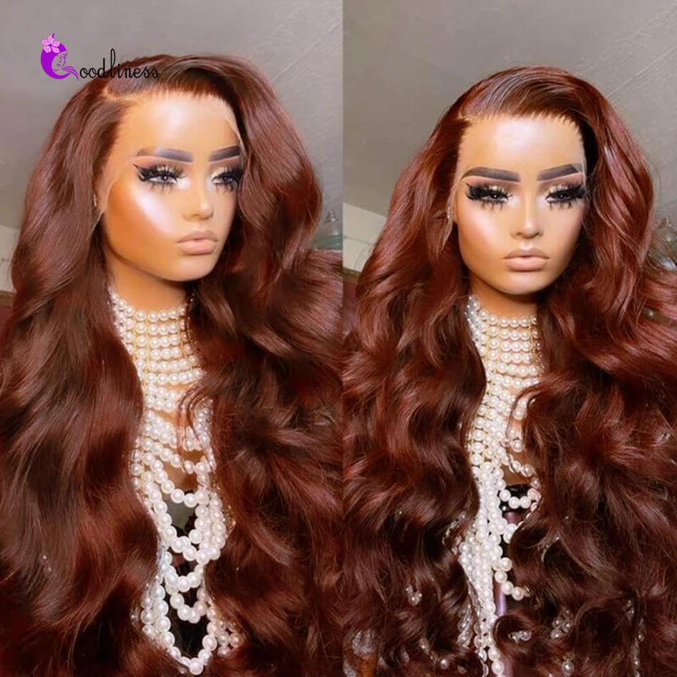 

Reddish Brown 13x6 Hd Lace Frontal Wig Preplucked 13x4 Body Wave Lace Front Wig Brazilian Dark Red Brown 4x4 Closure Human Hair