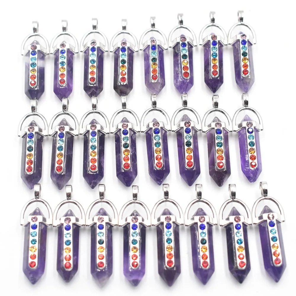 

7 Chakra Natural stone amethysts pendant for diy Jewelry making necklace Accessories 24pcs/lot Wholesale free shipping