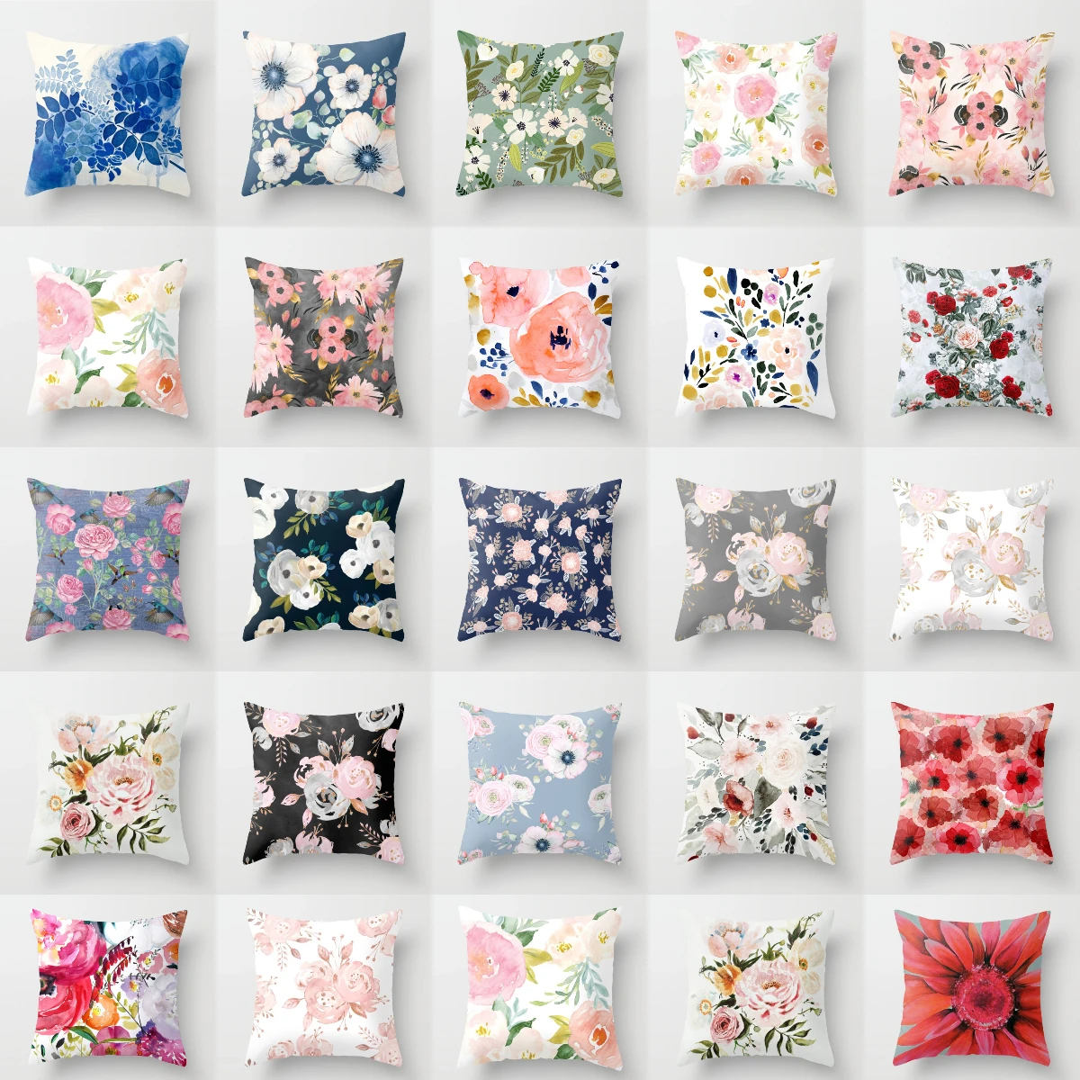 

Hand Painted Watercolor Floral Cushion Cover Modern Sofa Couch Livingroom Throw Pillows Case Roses Camellia Decorative Pillows