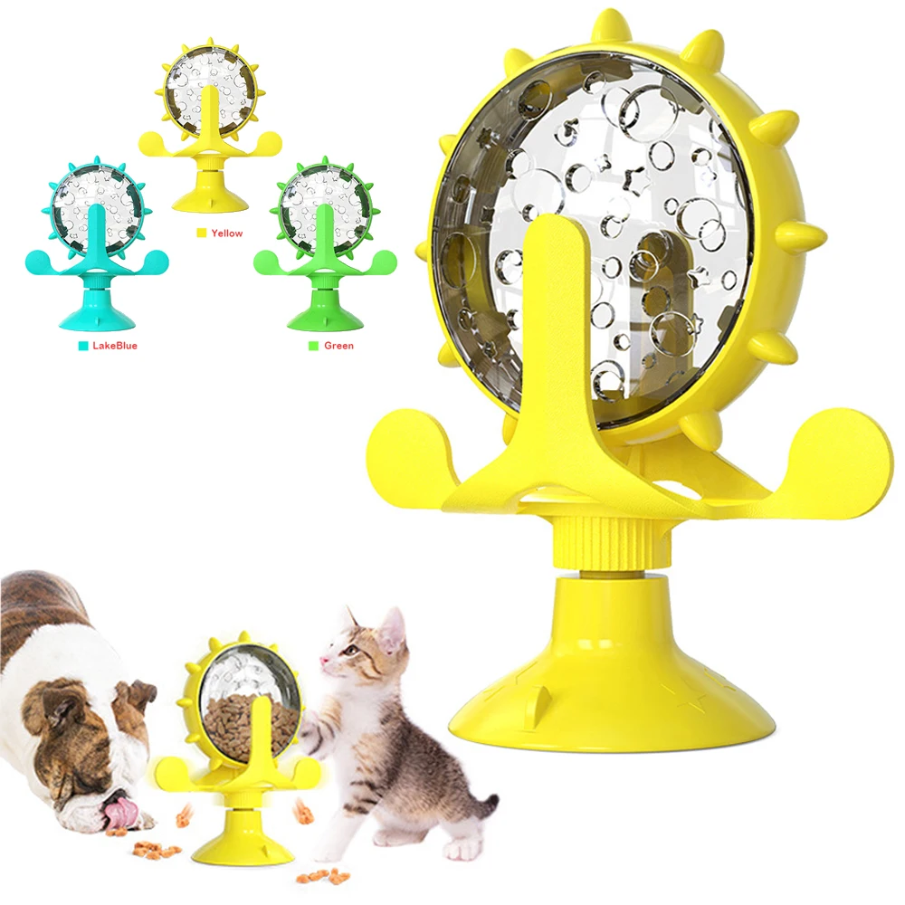 

Cat Dog Toys Interactive Treat Leaking Toy Funny Cat Slow Food Feeder Rotatable Windmill Wheel Turntable Suction Cup Toy For Pet