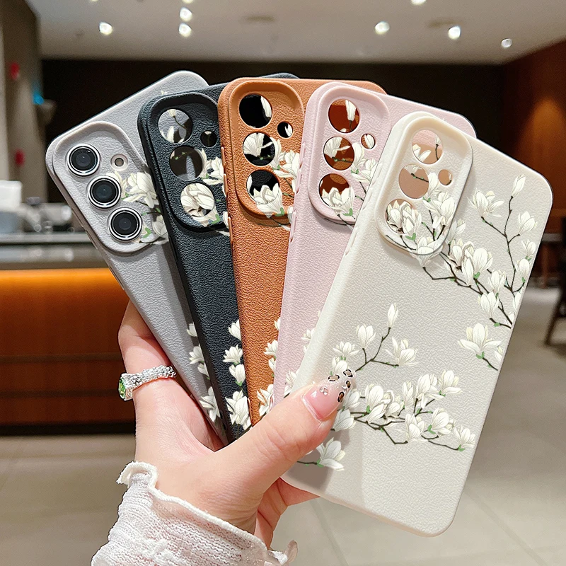 Floral Luxury Shockproof Leather Silicone Phone Case