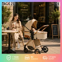 Système de poussette de voyage 3-en-1 Magic ZC, poussette compacte pliable avec nacelle, siège auto pour bébé et siège réversible, landau haute position, roues amortissantes, poignée réglable, pliage à une main, nouveau-né à tout-petit, beige 1