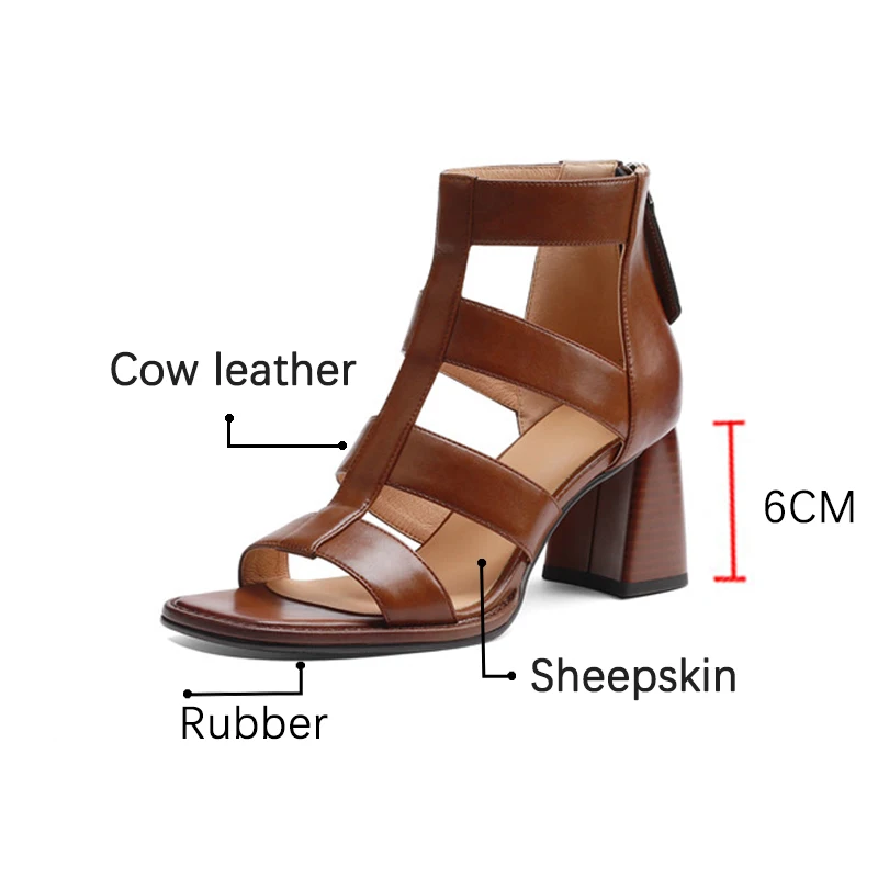 womens sandals eco friendly	 New 2020 Cow Leather Spring Summer Lace-Up Peep Toe Gladiator Sandals Fashion Roman Style Handmade Shoes Square Heel Women Shoes wedge heels