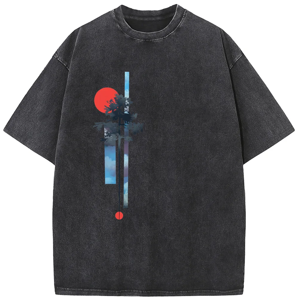 

230g Fashion Loose Washed T-Shirt Cotton Summer Cotton Bleached Tshirt Men's Abstract Natural Short-Sleeved Shirt