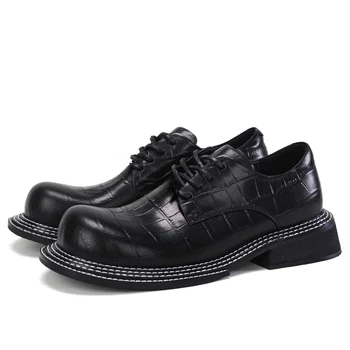 Genuine Leather Hand Sewn Casual Shoes for Men's British Fashiona High-end Breathable and Sweat Wicking Wide Version Derby Shoes