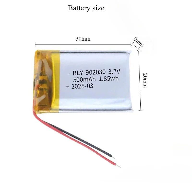 3.7V 500mAh 902030 Polymer Lithium Battery Rechargeable  for Bluetooth Speaker Consumer Electronics Toys MP5 LED Light - 2
