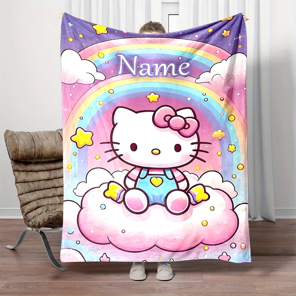 Customized Name Personalized Blanket Sanrio Hello Kitty Children Warm Soft Blankets Home Travel and Comfortable Blanket 4