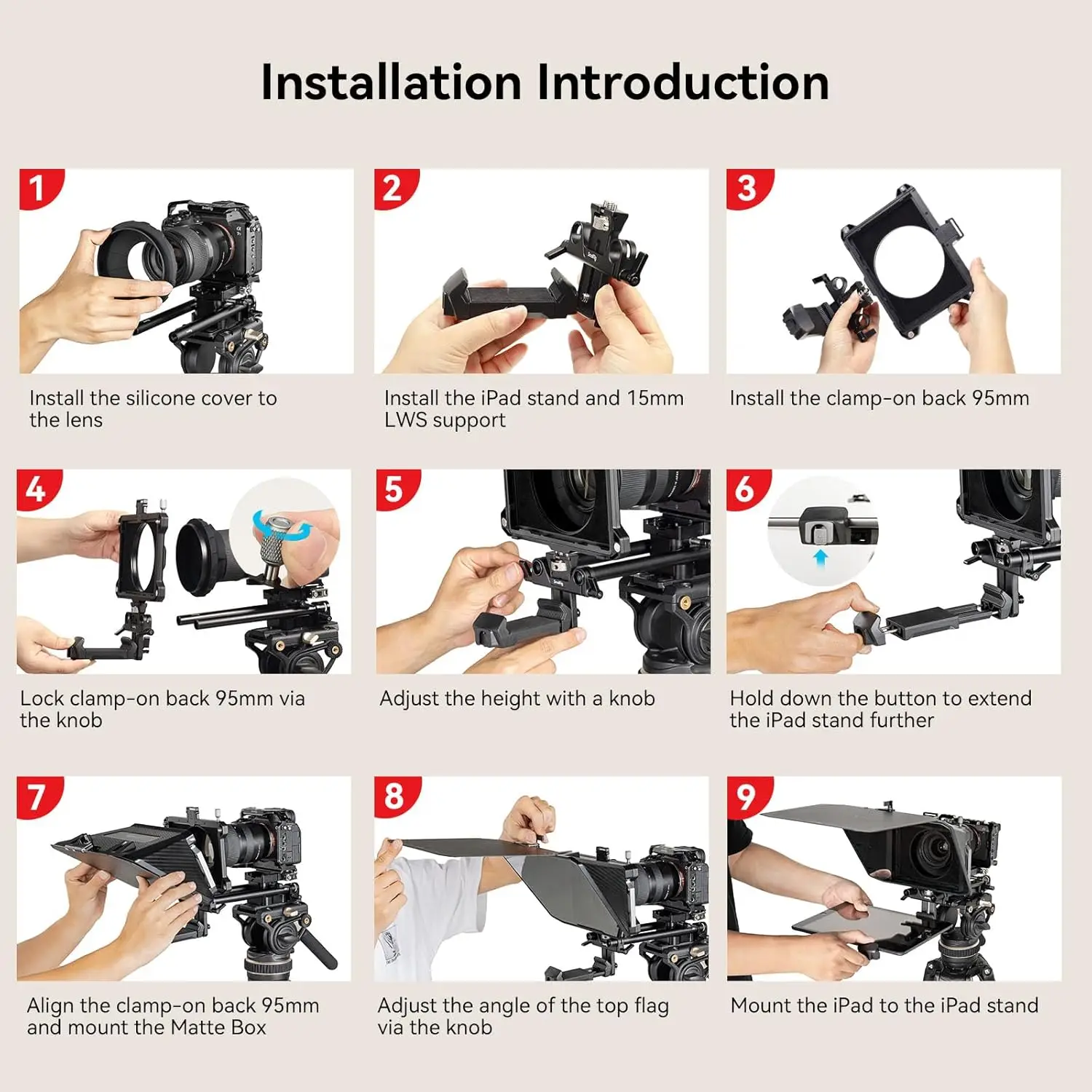 스몰리그 11인치 아이패드 태블릿용 텔레프롬프터, 스몰고고 앱 지원, PDF 지원, 15mm LWS 베이스플레이트 필수, 미러리스 DSLR 호환