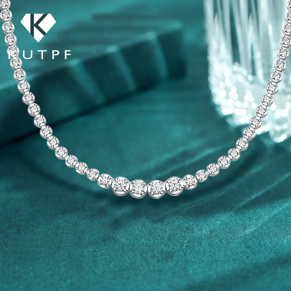 Kutpf 925 Sterling Silver Tennis Necklace Stone Size Gradient