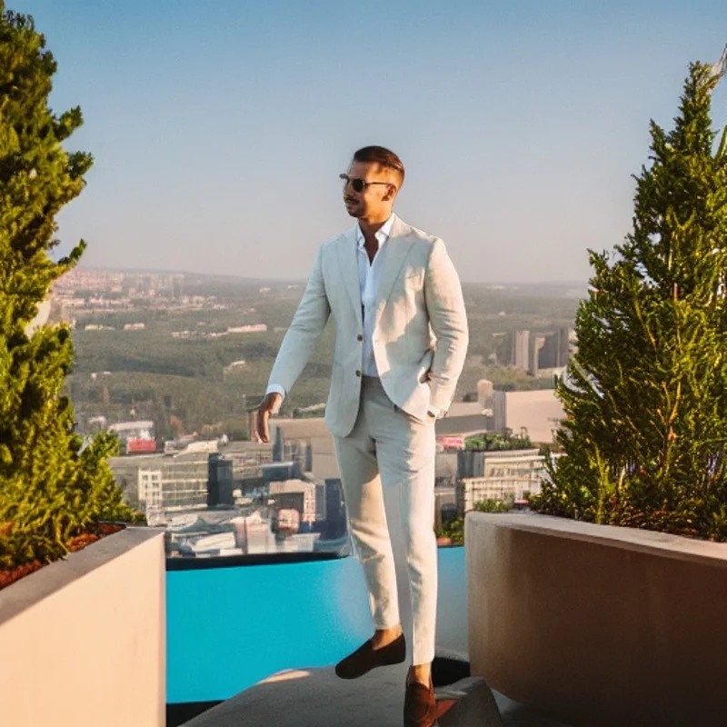 

Linen Wedding Tuxedos for Men Summer Slim Fit Suit Jacket with Pants Notched Lapel 2 Piece Set Summer Fashion Jacket Pants 2024