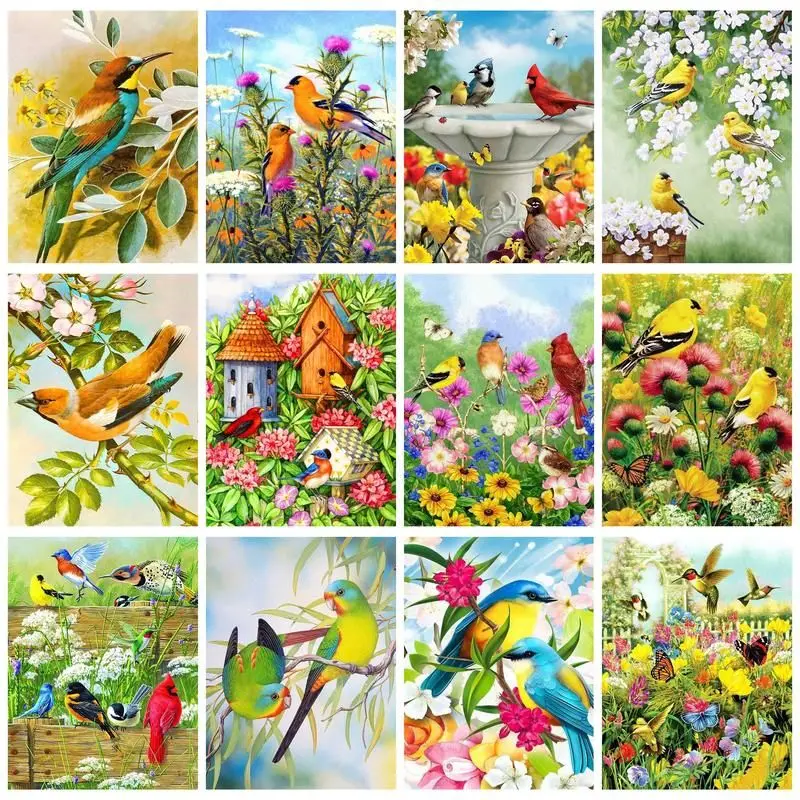 

RUOPOTY Acrylic Frame Painting By Numbers For Handicrafts Birds And Flowers Wall Decors Canvas Painting Coloring On Numbers