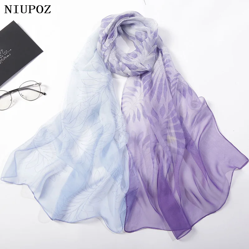 

Gradient Foliage Women Foulard Elegant Chiffon Georgette Bandana Scarf Summer Beach Travel Sun Protection Thin Breathable