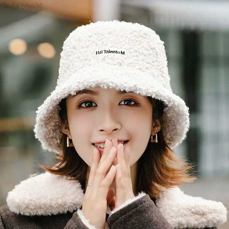 Custom Embroidery Logo Fashion Solid Thickened Soft Warm Fishing Winter Hat  Fleece Faux Lamb Wool Bucket Hats for Women - China Bucket Hat and Fisherman  Hat price