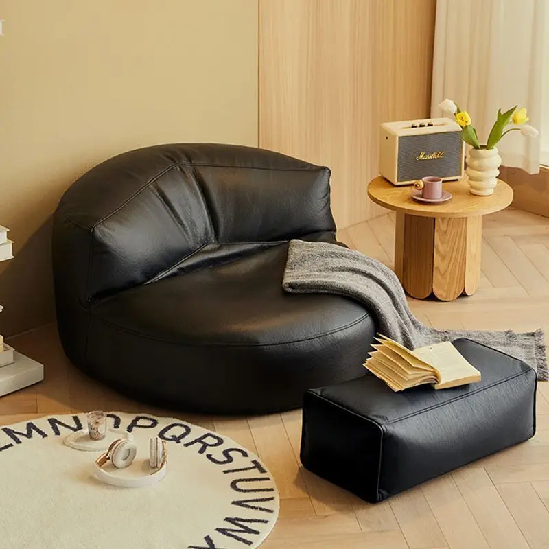 PU Leather Bean Bag Chair with Filling Round Lazy Floor Single Sofa Tatami for Bedroom Living Room Home Furniture Sofa Chair