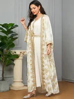 Eid Muslim Party Dress for Women Abaya with Inner Dress 2 Piece Set Jalabiya Ramadan Abayas Robe Caftan Vestidos Largos 2024 3