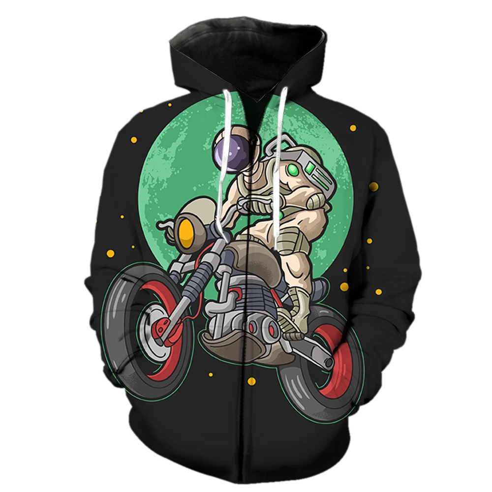 

Cartoon Astronaut Men's Zipper Hoodie Harajuku 3D Print Oversized With Hood Jackets Spring Long Sleeve Unisex Teens Cool Fashion