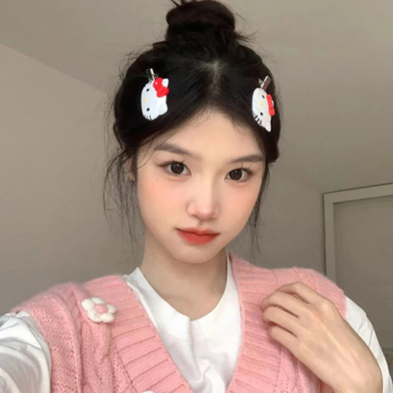 

Простая заколка для волос Hello Kitty Sanrio, головной убор, резинки, украшения для девушек, круги для волос с аниме, мультяшный головной убор, аксессуары для волос, подарок