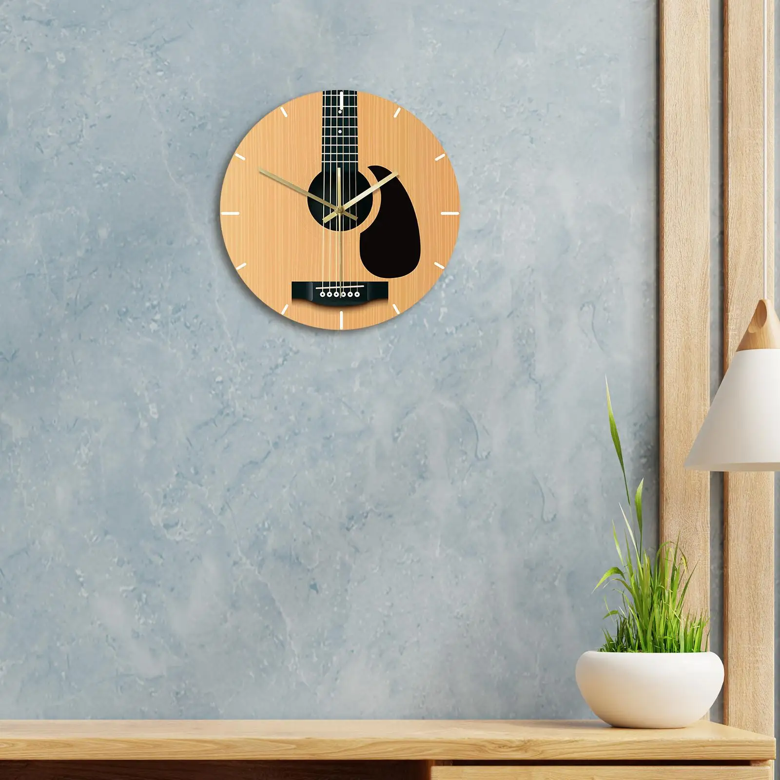 30cm Guitar Wall Clock Music Hanging Instrument Wall Art Home Decor No Ticking for Bedroom Living Room Gift