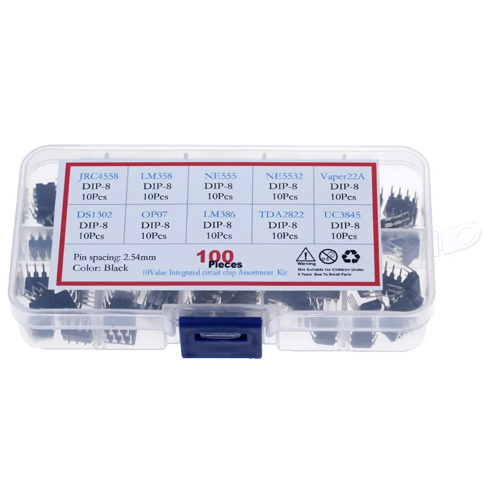 100 Pz/Scatola Ic Kit Assortimento Chip Circuito Integrato Jrc4558 Lm358 Ne555 Ne5532 Viper22A Ds1302 Op07 Lm386 Tda2822 Uc3845