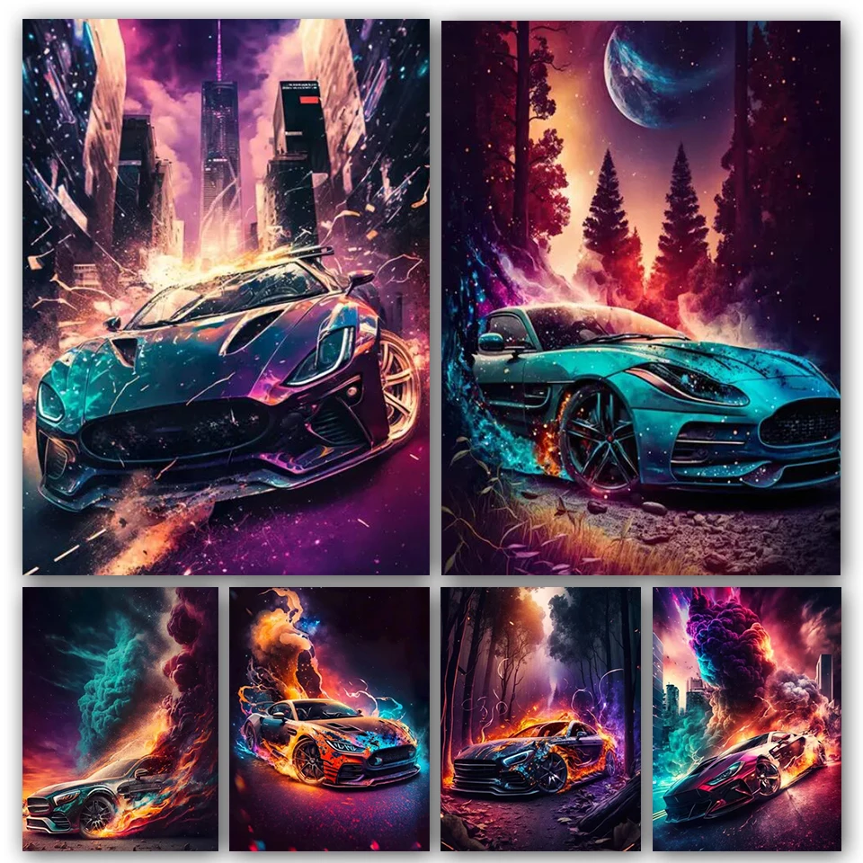 Vibrant Dream Cars Poster Fast Car E Furious Sports Car Picture Diamond Painting Wall Art Home Living Room Decoration Painting
