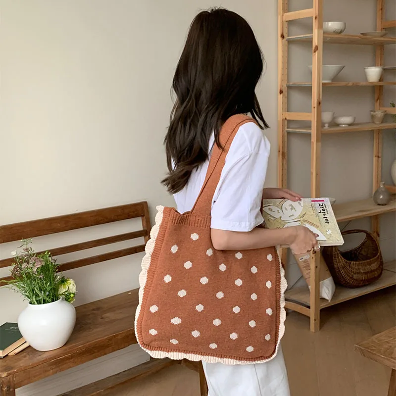 2023 New Tote Knitted Bag Shoulder Bag Sweet Pink Fashion Simple Large Capacity Shopping Bag for Women Stylish Casual All-match