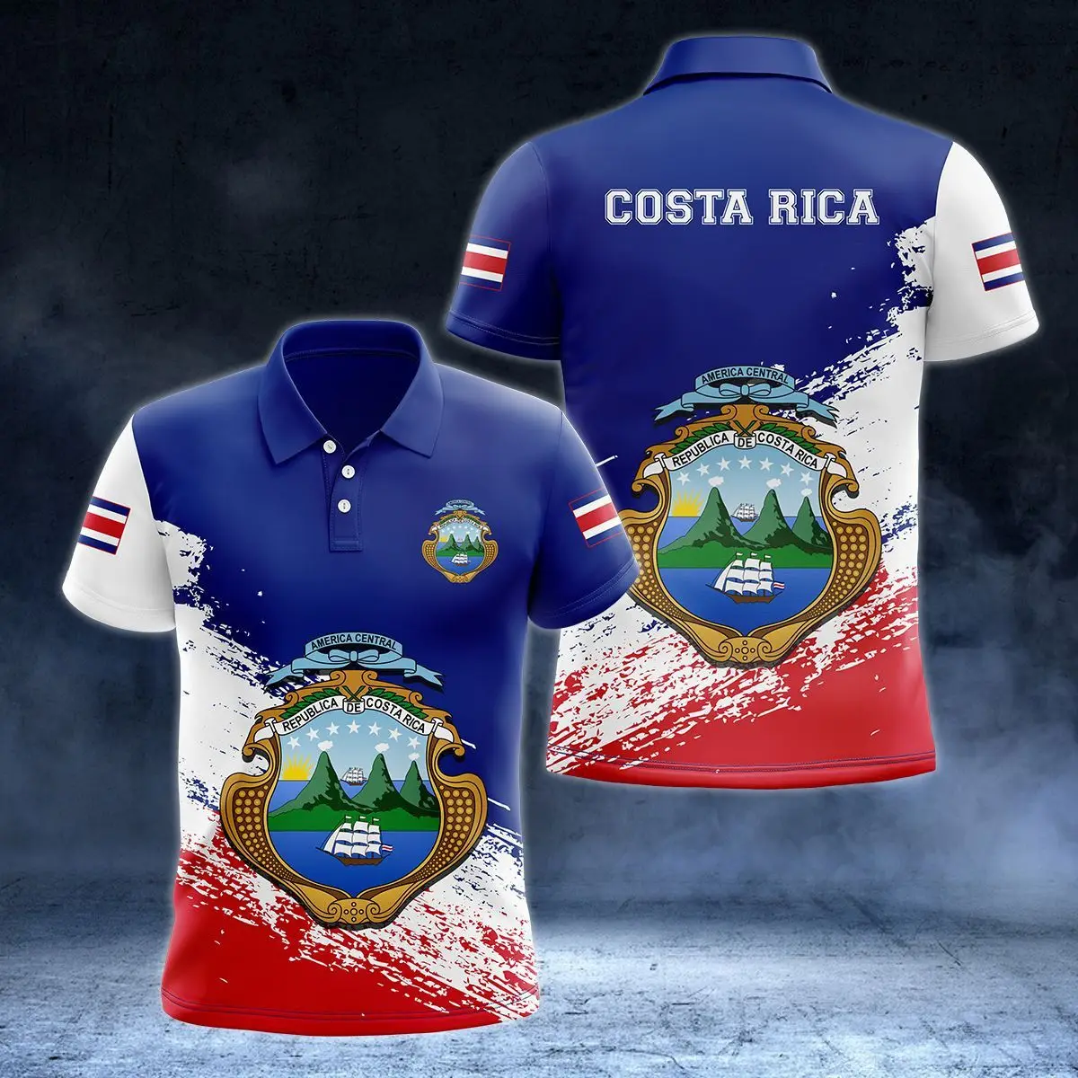 

Costa Rica Flag & Coat of Arms Customized Polo Shirts Summer Casual Streetwear Men's Fashion Loose Jersey Plus Size Sportswear