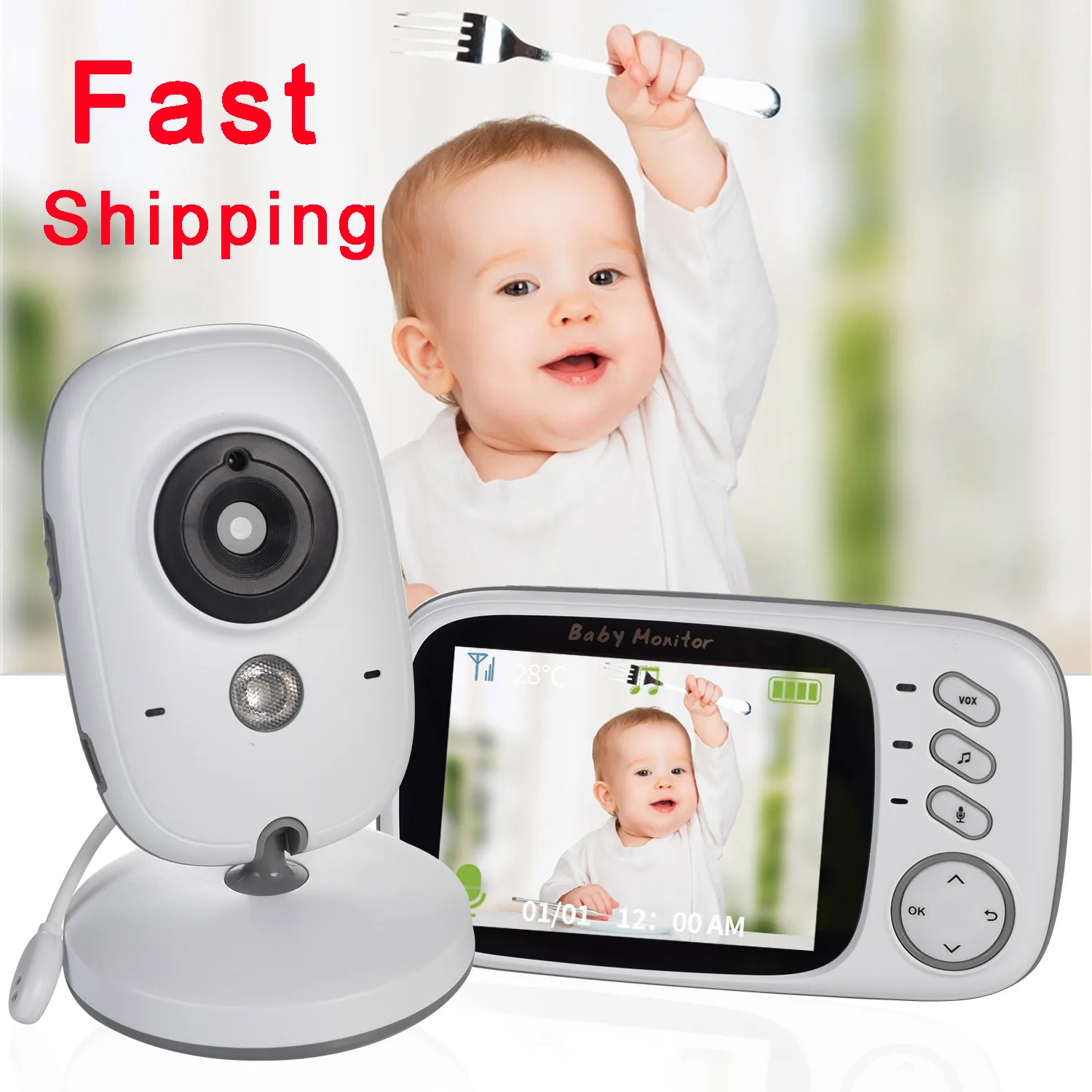 3.2 Inch LCD Wireless Color Video Baby Monitor VB603 Night Vision Nanny Monitor Lullabies