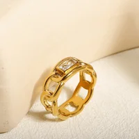 Shiny Crystal High End Non Tarnish Fashion Geometric Open Gold Plated Stainless Steel Rings for Women Wedding Ring Jewelry Gifts - Image 5