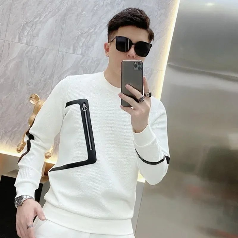 

Pullover Men's Clothing Hoodieless Sweatshirts for Man Crewneck Round Neck Slim Fit Harajuku Fashion New in Y2k Vintage Emo Top
