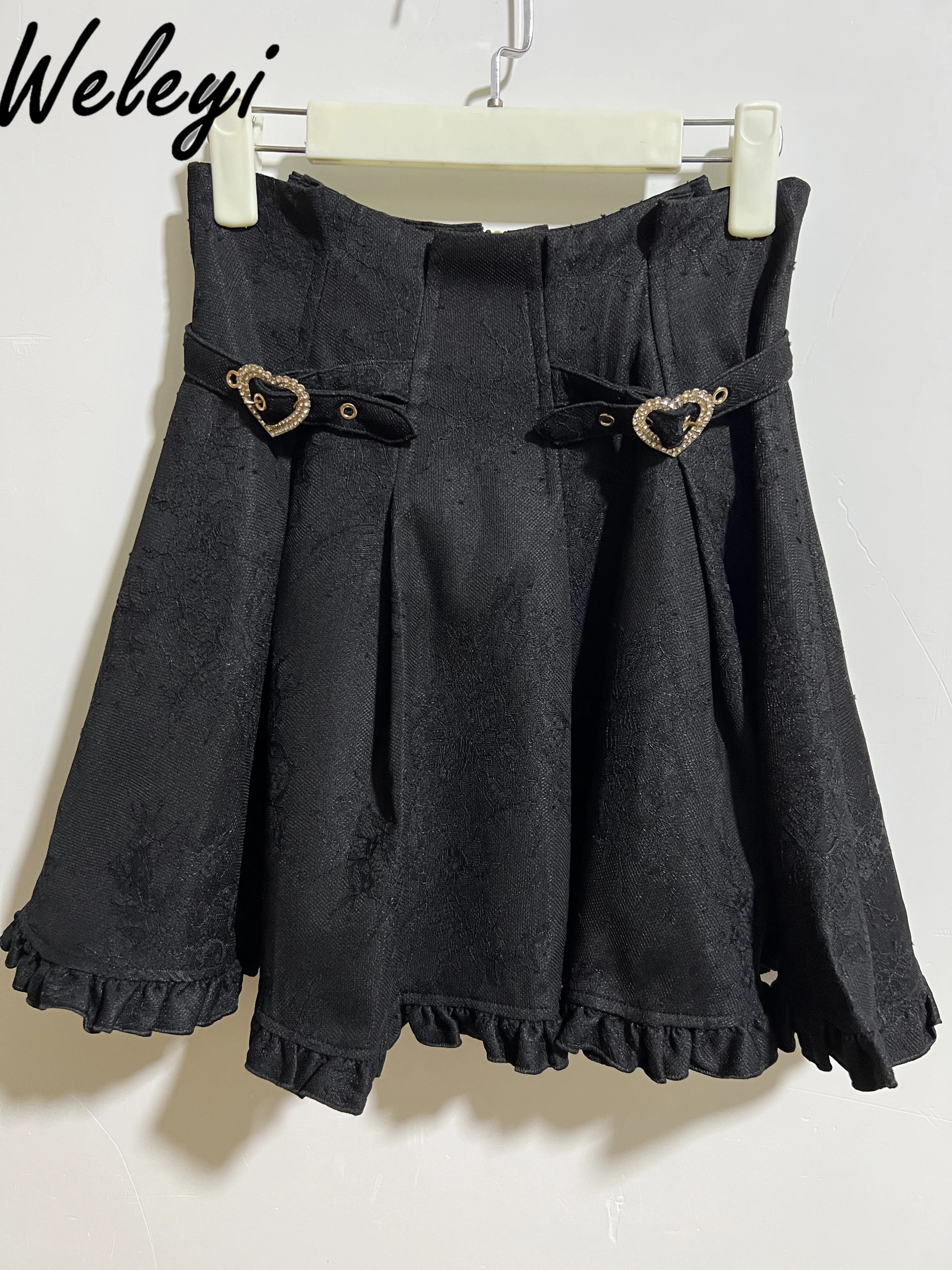 

Womans Japanese Rojita Skirts 2024 Summer Sweet Heart Buckle Rhinestone Mine Series Mass Produced All Match and Cute Black Skirt