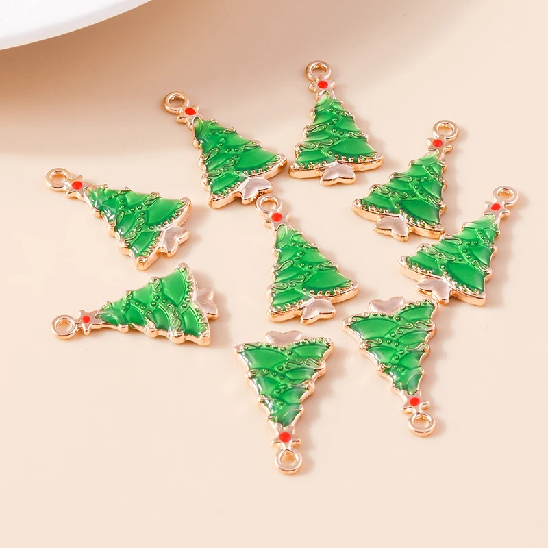 Leslie 10 Stück niedliche Emaille-Weihnachtsbaum-Anhänger für Ohrringe, Halsketten, frohes neues Jahr, Weihnachtsanhänger, DIY-Schmuckherstellungszubehör