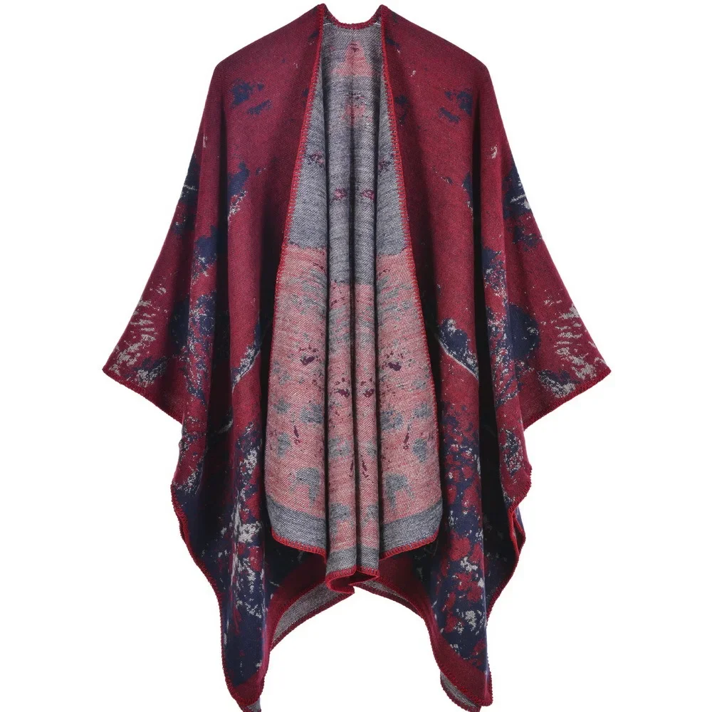 

Autumn Winter Women Shawl Fashion Imitation Cashmere Jacquard Fork Thickened Cloak Lady Warm Shawl Ponchos Capes P6