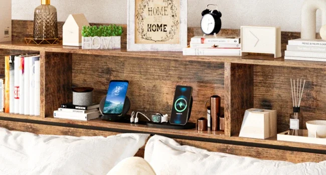 with Storage Headboard and Charging Station