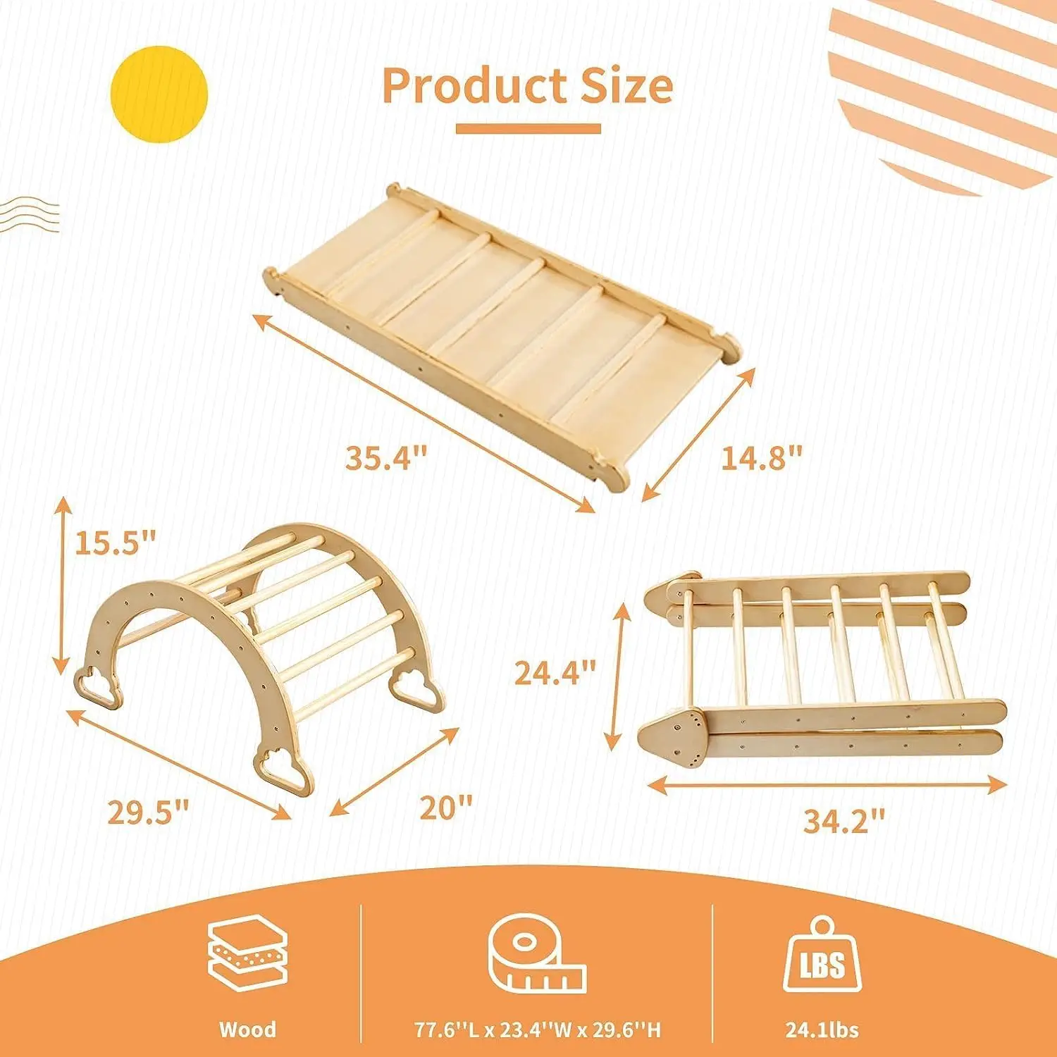 5 in 1 Pikler Triangle Set Wooden Montessori Climbing Set Inside Foldable with Ladder Ramp Arch Rocker and Slide Climbing Toys 2