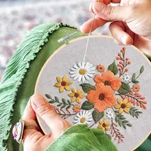 Diy Stamped Embroidery Kit Embroidery Hoop Floss Threads Needles for Beginners
