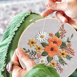 Kit de broderie estampillée, bricolage, cerceau de broderie, aiguilles pour débutants 