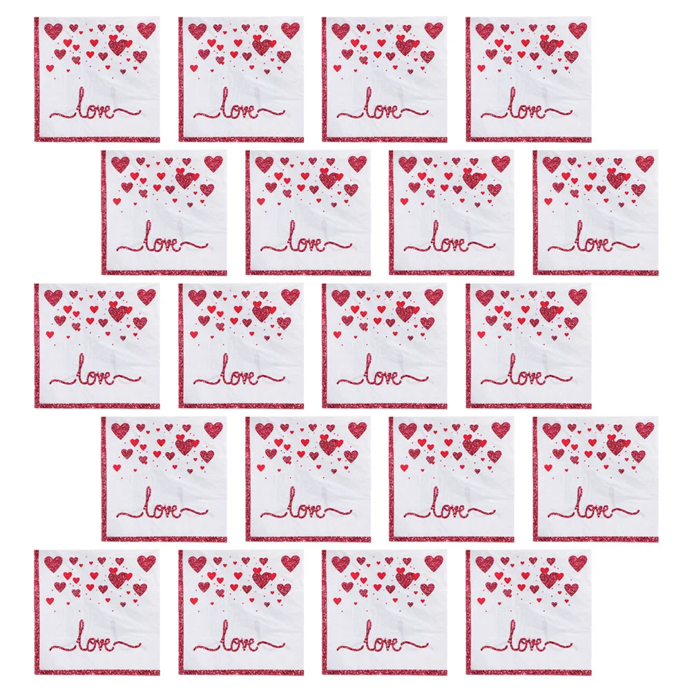 20 Pcs Valentine's Day Napkin Valentines Heart Napkins Wedding Tissues Cake Flower Paper