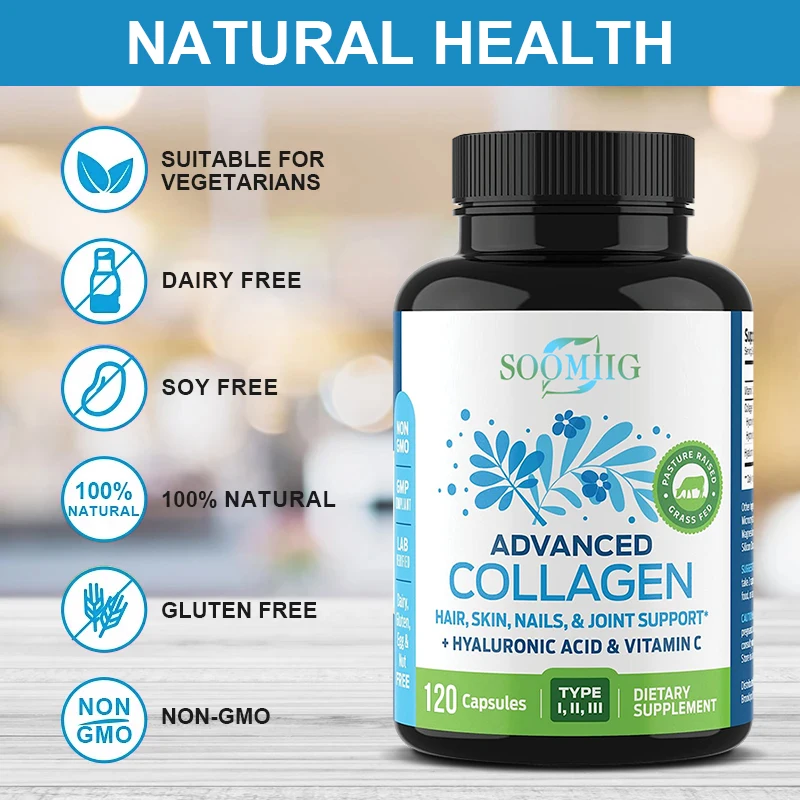 

Collagen Capsules with Vitamin C and Hyaluronic Acid, Hydrolyzed Collagen Peptide Supplement