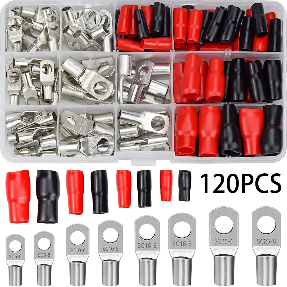 

120Pcs SC Bare Terminals lug Ring Seal Battery Wire Connectors 60Pcs Terminals And 60Pcs Soft Sheath Kit