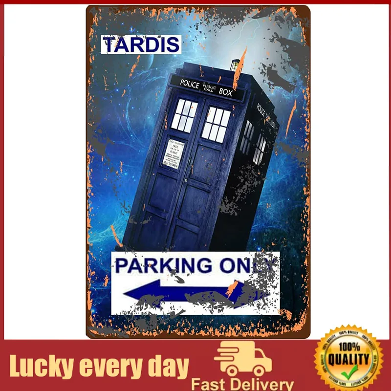 Tardis Parking Only Sign Vintage Metal Signs Metal Tin Sign Retro Tin Sign Wall Art Funny Poster Wall Signs For Bar Cafe Men