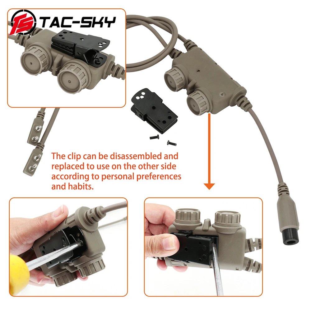 TS TAC-SKY Tactical PTT Adapter RAC PTT Compatible with 2 Walkie-Talkies Suitable for Tactical Hunting Airsoft Sports