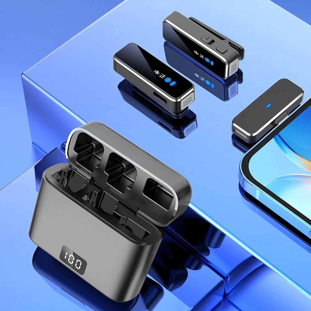 

Wireless Lapel Microphone with LCD Display Charging Box Lavalier Microphone Noise Reduction Mini Mic Recording for iPhone Type C