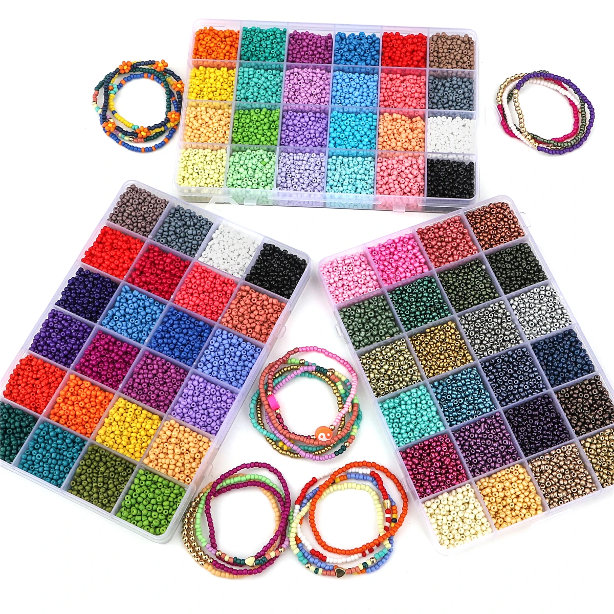 Rice Beads 24Grid Set 24 Color Solid Painted Rice Beads 3mm Unique Loose Beads Handcrafted DIY Jewelry Earrings Necklaces