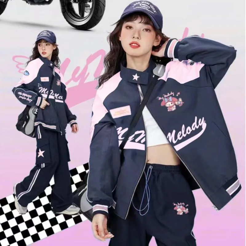 

Sanrio Kawaii Cinnamorolls Biker Baseball Uniform Suits Cartoon Winter Fashion Bomber Jacket Women Jacket Vintage Streetwear