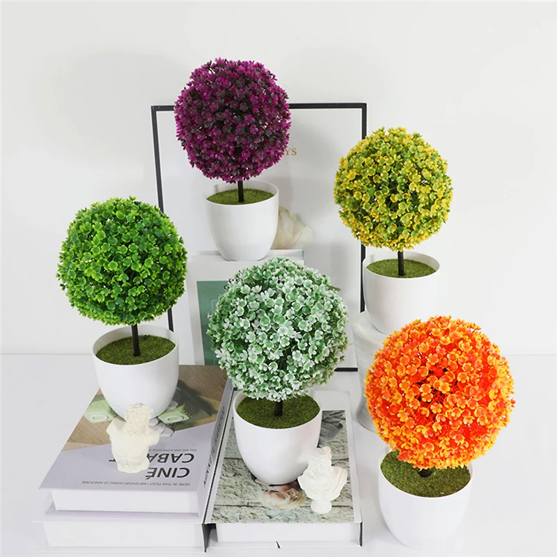 Sakura Snow Ball Tree Artificial Plants Potted Bonsai Plants Ornaments for Home Garden Decor Party Hotel Decor Simulated Plants