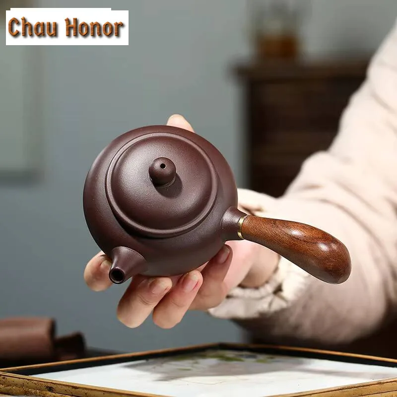 Yixing Purple Clay Teapots Famous Artists Handmade Side Handle Tea Pot Raw Ore Mud Filter Kettle Chinese Zisha Tea Set Teaware