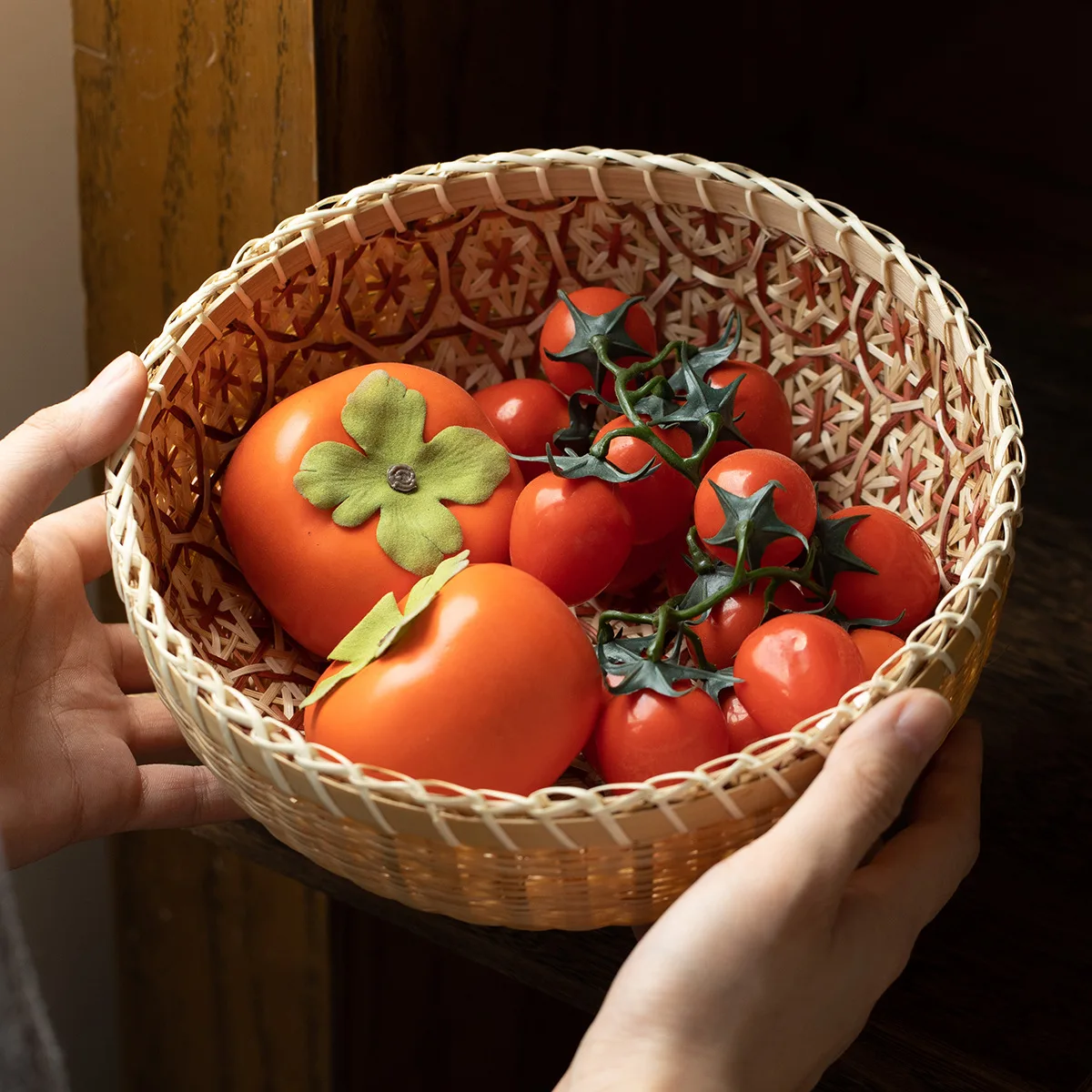 Natural Rattan Handwoven Storage Basket for Kitchen Fruit