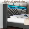 King Size Bed Frame, Storage Headboard with Charging Station and LED Lights, Upholstered Bed with Heavy Duty Wood Slats 6