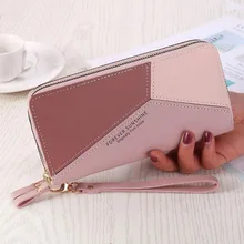 

Women Long Wallet Double Zipper PU Leather Wrist Purses Patchwork Tassel Clutch High Capacity Wallet Fashion Female Card Holder